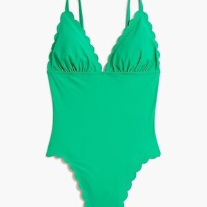 J. Crew Factory Green Scalloped One Piece Swimsuit